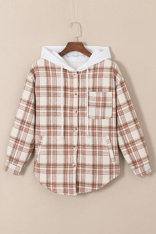 Plaid Drawstring Button Up Long Sleeve Hooded Jacket - Premium Jacket -  Follower Of Faith Apparel Jacket, Plaid jacket, Ship From Overseas, SYNZ Shop our Christian T-Shirts & Apparel