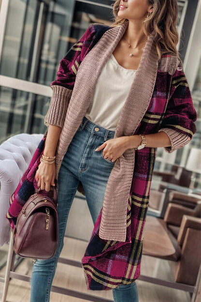 Plaid Open Front Long Sleeve Cardigan - Premium Cardigan -  Follower Of Faith Apparel Cardigan, Open front cardigan, Plaid cardigan, Ship From Overseas, SYNZ Shop our Christian T-Shirts & Apparel