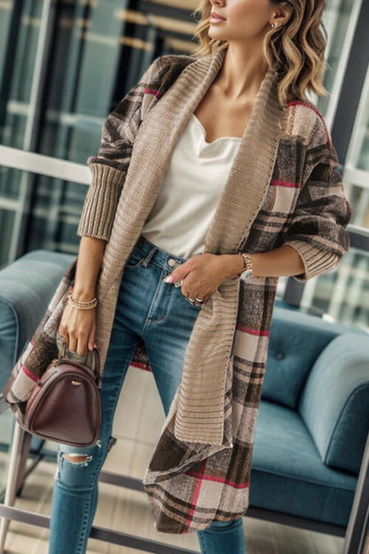 Plaid Open Front Long Sleeve Cardigan - Premium Cardigan -  Follower Of Faith Apparel Cardigan, Open front cardigan, Plaid cardigan, Ship From Overseas, SYNZ Shop our Christian T-Shirts & Apparel