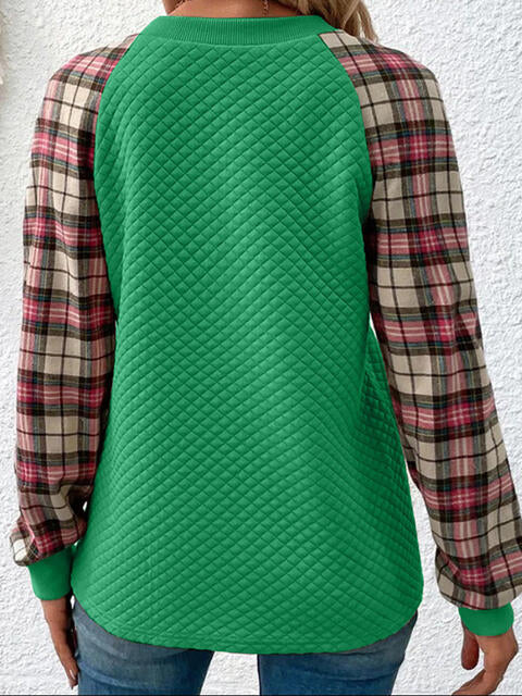 Plaid Round Neck Ladies Sweatshirt - Premium Sweatshirt -  Follower Of Faith Apparel Ladies sweatshirt, Ladies sweatshirts, new, new arrival, new arrivals, Plaid design, Plaid sweatshirt, Ship From Overseas, Y@R Shop our Christian T-Shirts & Apparel