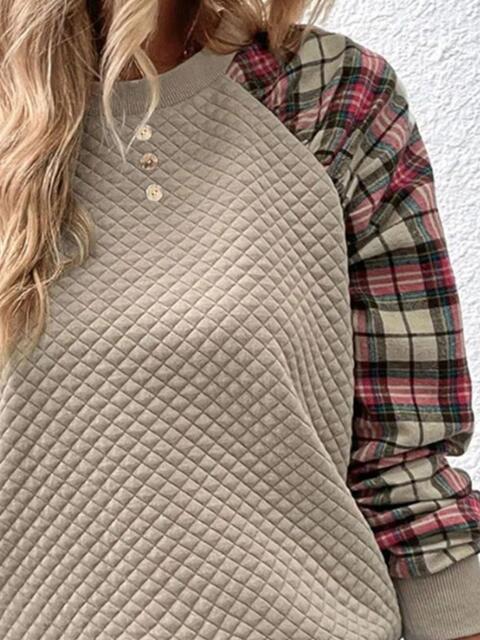 Plaid Round Neck Ladies Sweatshirt - Premium Sweatshirt -  Follower Of Faith Apparel Ladies sweatshirt, Ladies sweatshirts, new, new arrival, new arrivals, Plaid design, Plaid sweatshirt, Ship From Overseas, Y@R Shop our Christian T-Shirts & Apparel