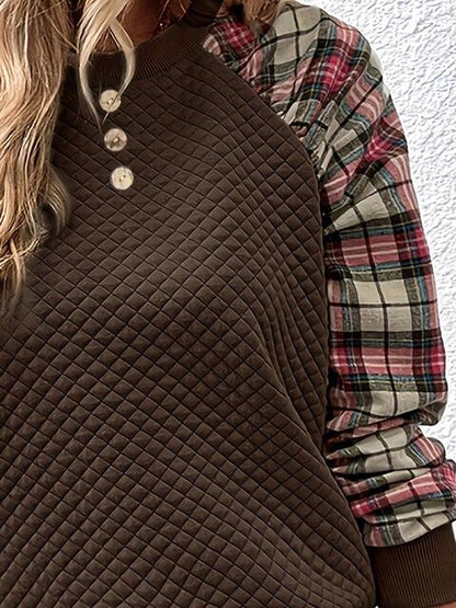 Plaid Round Neck Ladies Sweatshirt - Premium Sweatshirt -  Follower Of Faith Apparel Ladies sweatshirt, Ladies sweatshirts, new, new arrival, new arrivals, Plaid design, Plaid sweatshirt, Ship From Overseas, Y@R Shop our Christian T-Shirts & Apparel