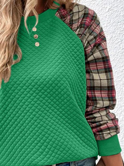 Plaid Round Neck Ladies Sweatshirt - Premium Sweatshirt -  Follower Of Faith Apparel Ladies sweatshirt, Ladies sweatshirts, new, new arrival, new arrivals, Plaid design, Plaid sweatshirt, Ship From Overseas, Y@R Shop our Christian T-Shirts & Apparel