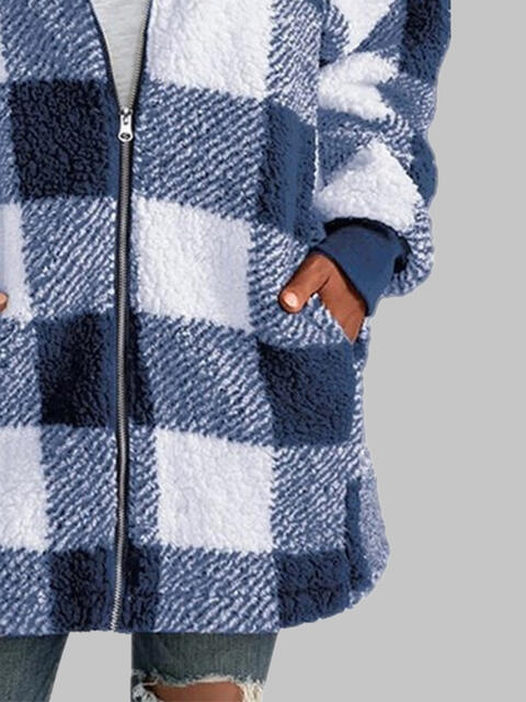 Plaid Zip-Up Hooded Jacket with Pockets - Premium Jacket -  Follower Of Faith Apparel Jacket, Long length jacket, Ship From Overseas, Y#M#L Shop our Christian T-Shirts & Apparel