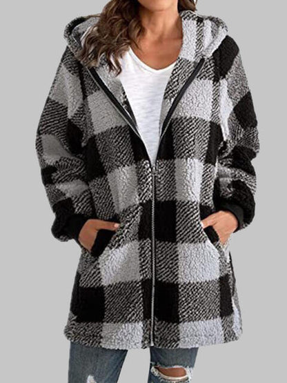 Plaid Zip-Up Hooded Jacket with Pockets - Premium Jacket -  Follower Of Faith Apparel Jacket, Long length jacket, Ship From Overseas, Y#M#L Shop our Christian T-Shirts & Apparel