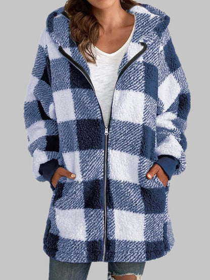 Plaid Zip-Up Hooded Jacket with Pockets - Premium Jacket -  Follower Of Faith Apparel Jacket, Long length jacket, Ship From Overseas, Y#M#L Shop our Christian T-Shirts & Apparel