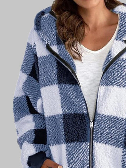 Plaid Zip-Up Hooded Jacket with Pockets - Premium Jacket -  Follower Of Faith Apparel Jacket, Long length jacket, Ship From Overseas, Y#M#L Shop our Christian T-Shirts & Apparel