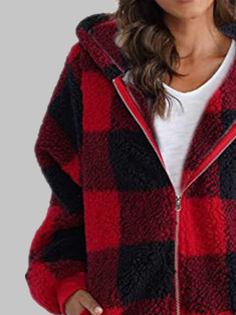 Plaid Zip-Up Hooded Jacket with Pockets - Premium Jacket -  Follower Of Faith Apparel Jacket, Long length jacket, Ship From Overseas, Y#M#L Shop our Christian T-Shirts & Apparel