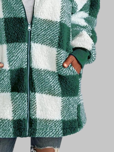 Plaid Zip-Up Hooded Jacket with Pockets - Premium Jacket -  Follower Of Faith Apparel Jacket, Long length jacket, Ship From Overseas, Y#M#L Shop our Christian T-Shirts & Apparel