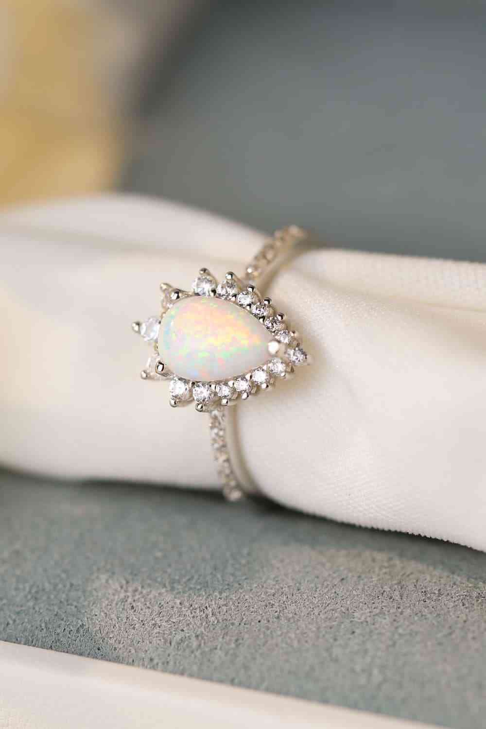 Platinum-Plated Opal Pear Shape Ring - Follower Of Faith Apparel