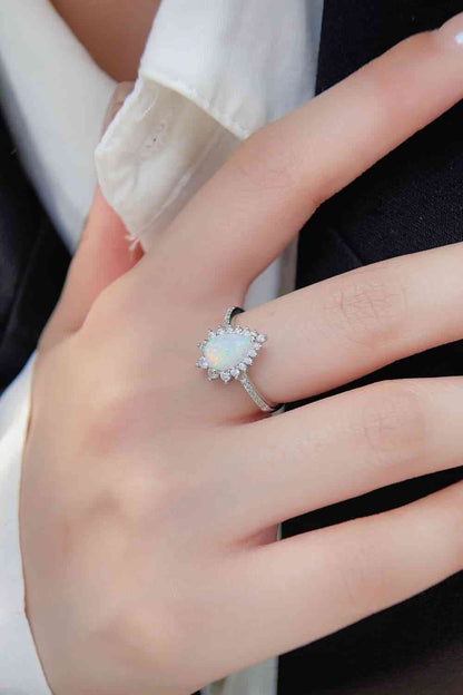 Platinum-Plated Opal Pear Shape Ring - Follower Of Faith Apparel