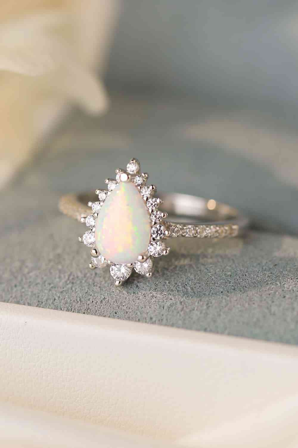 Platinum-Plated Opal Pear Shape Ring - Follower Of Faith Apparel