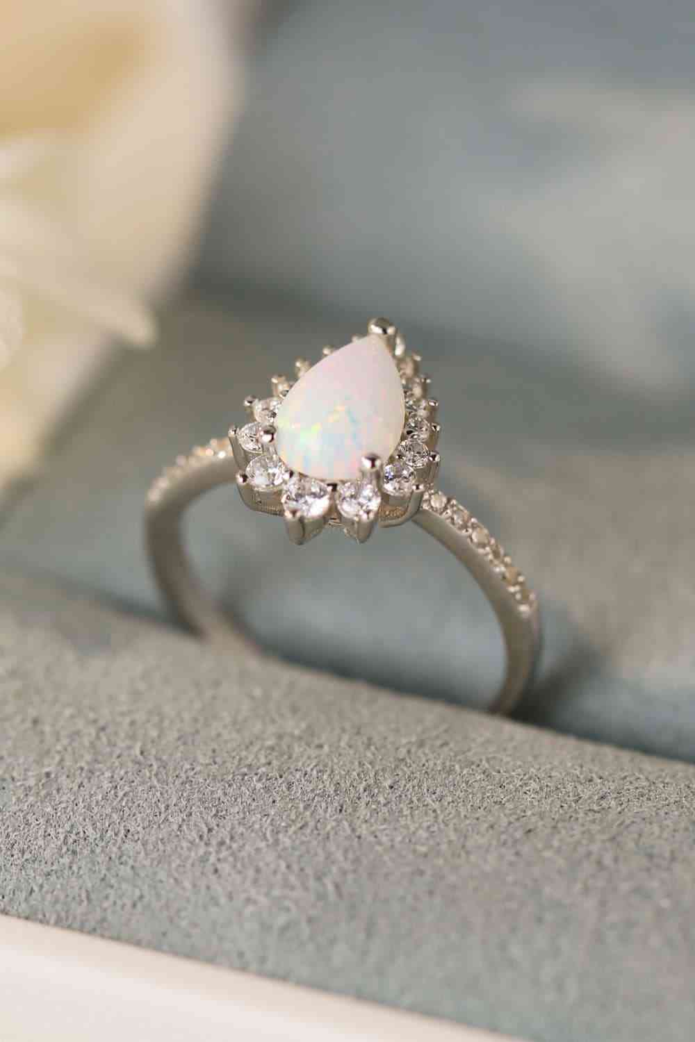 Platinum-Plated Opal Pear Shape Ring - Follower Of Faith Apparel