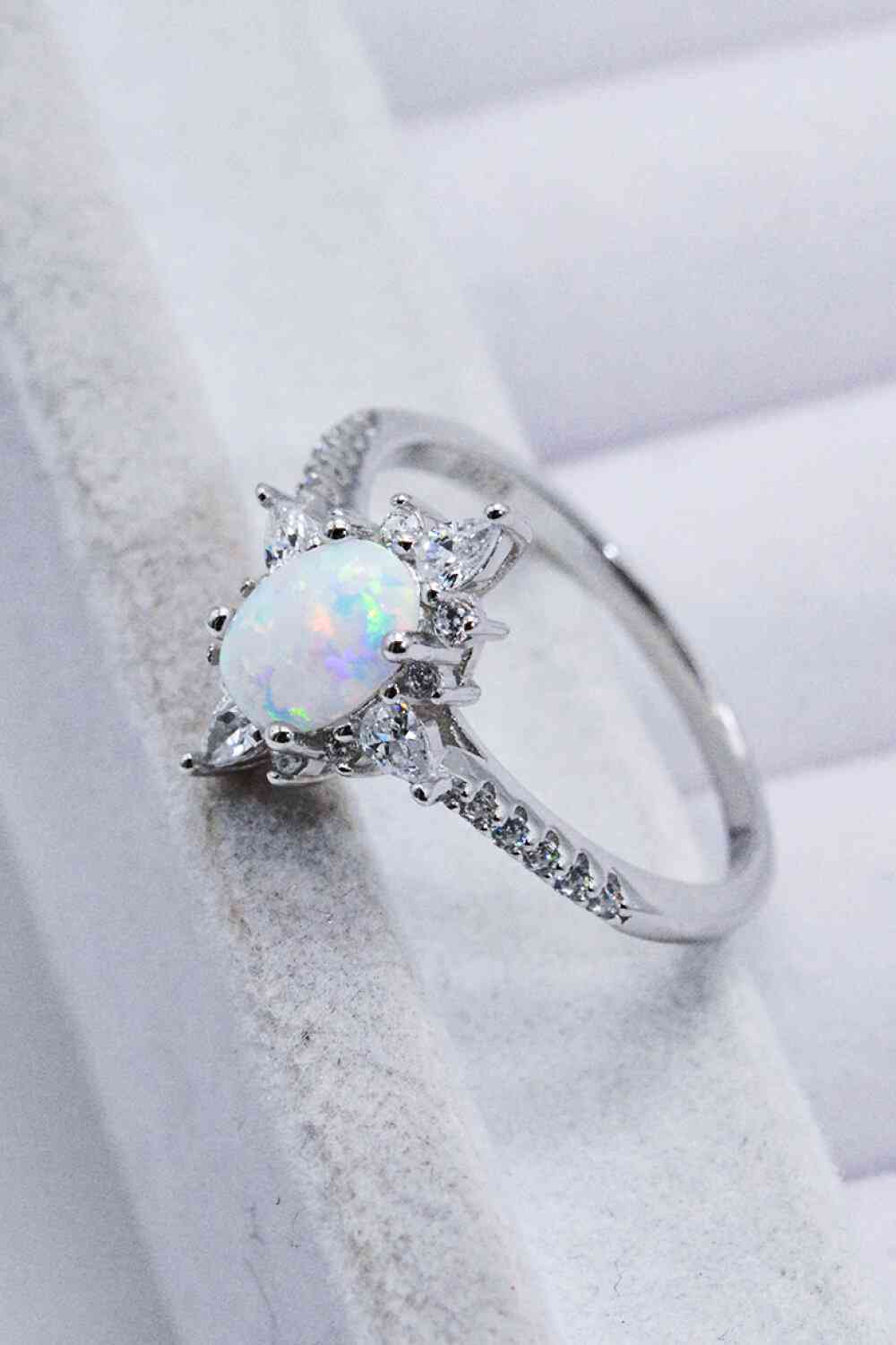 Platinum-Plated Opal & Zircon Ring - Follower Of Faith Apparel