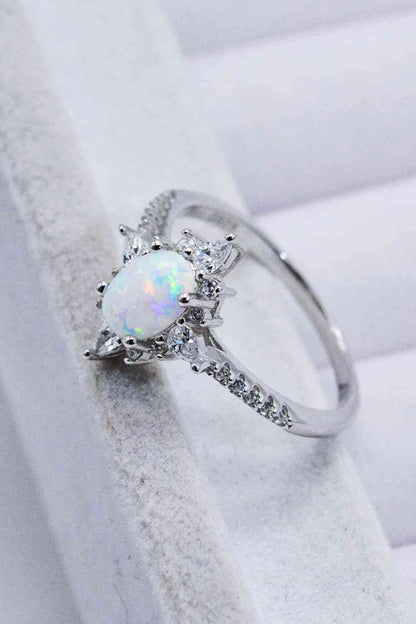 Platinum-Plated Opal & Zircon Ring - Follower Of Faith Apparel