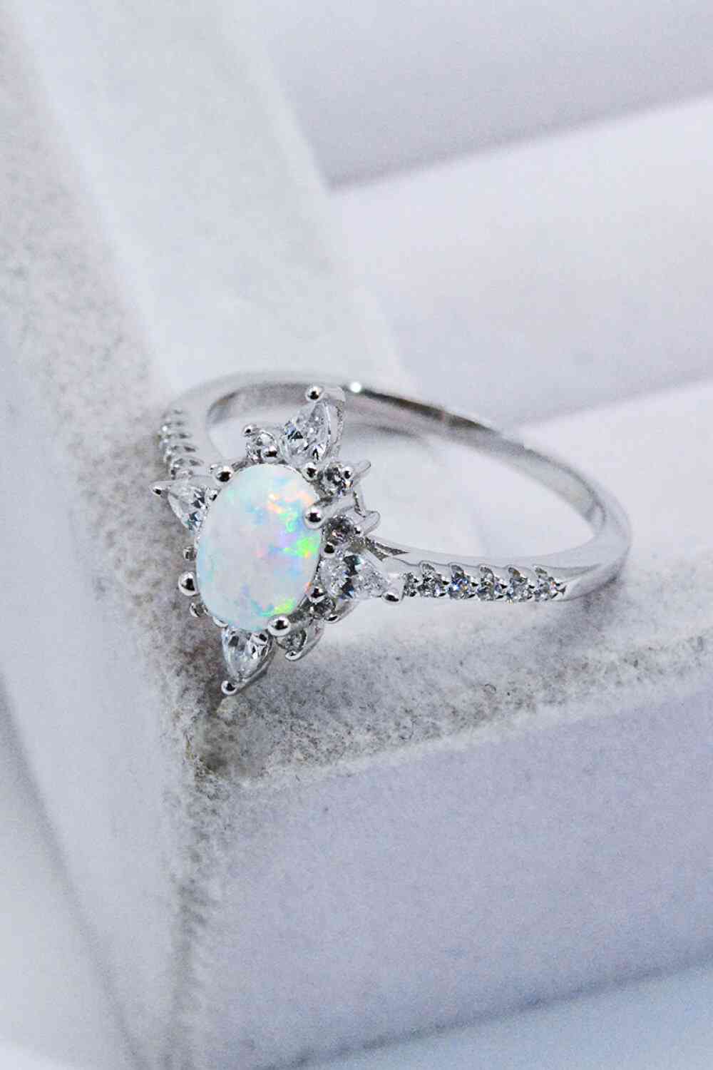 Platinum-Plated Opal & Zircon Ring - Follower Of Faith Apparel