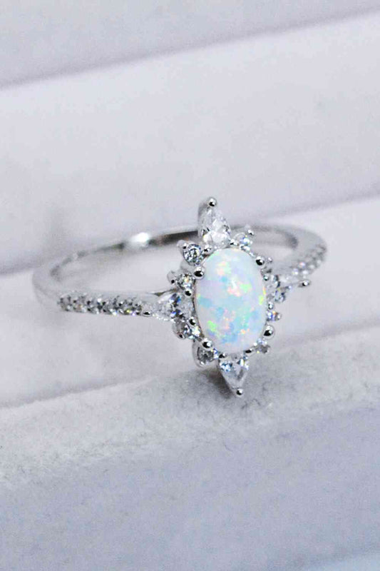 Platinum-Plated Opal & Zircon Ring - Follower Of Faith Apparel