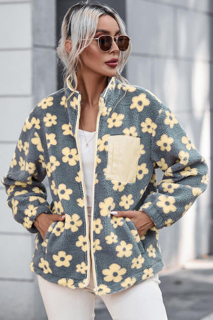 Pocketed Floral Mock Neck Jacket - Premium Jacket -  Follower Of Faith Apparel Flowered jacket, Jacket, Ship From Overseas, SYNZ Shop our Christian T-Shirts & Apparel