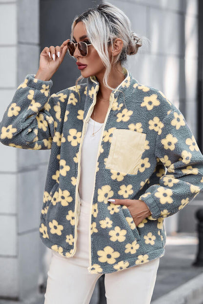 Pocketed Floral Mock Neck Jacket - Premium Jacket -  Follower Of Faith Apparel Flowered jacket, Jacket, Ship From Overseas, SYNZ Shop our Christian T-Shirts & Apparel