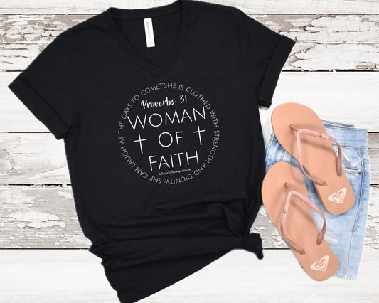 Psalms 31 Women Of Faith Ladies V-Neck T-Shirt - Premium Ladies V-neck T-shirt -  Follower Of Faith Apparel Christian v-neck t shirt, Cotton, DTG, Faith based v neck t shirt, Neck Labels, New, Proverbs 31 woman of faith t shirt, Proverbs 31 woman of faith tee, Proverbs tees, Proverbs tees for women, Regular fit, Sale, T-shirts, TikTok, Unisex, V-neck, Valentine's Day Picks, Women of faith v neck t shirt, Women's Clothing Shop our Christian T-Shirts & Apparel