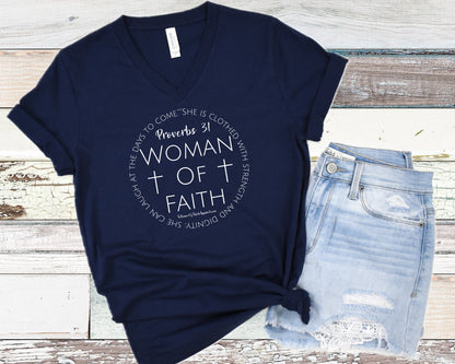 Psalms 31 Women Of Faith Ladies V-Neck T-Shirt - Premium Ladies V-neck T-shirt -  Follower Of Faith Apparel Christian v-neck t shirt, Cotton, DTG, Faith based v neck t shirt, Neck Labels, New, Proverbs 31 woman of faith t shirt, Proverbs 31 woman of faith tee, Proverbs tees, Proverbs tees for women, Regular fit, Sale, T-shirts, TikTok, Unisex, V-neck, Valentine's Day Picks, Women of faith v neck t shirt, Women's Clothing Shop our Christian T-Shirts & Apparel