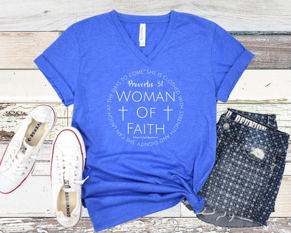 Psalms 31 Women Of Faith Ladies V-Neck T-Shirt - Premium Ladies V-neck T-shirt -  Follower Of Faith Apparel Christian v-neck t shirt, Cotton, DTG, Faith based v neck t shirt, Neck Labels, New, Proverbs 31 woman of faith t shirt, Proverbs 31 woman of faith tee, Proverbs tees, Proverbs tees for women, Regular fit, Sale, T-shirts, TikTok, Unisex, V-neck, Valentine's Day Picks, Women of faith v neck t shirt, Women's Clothing Shop our Christian T-Shirts & Apparel