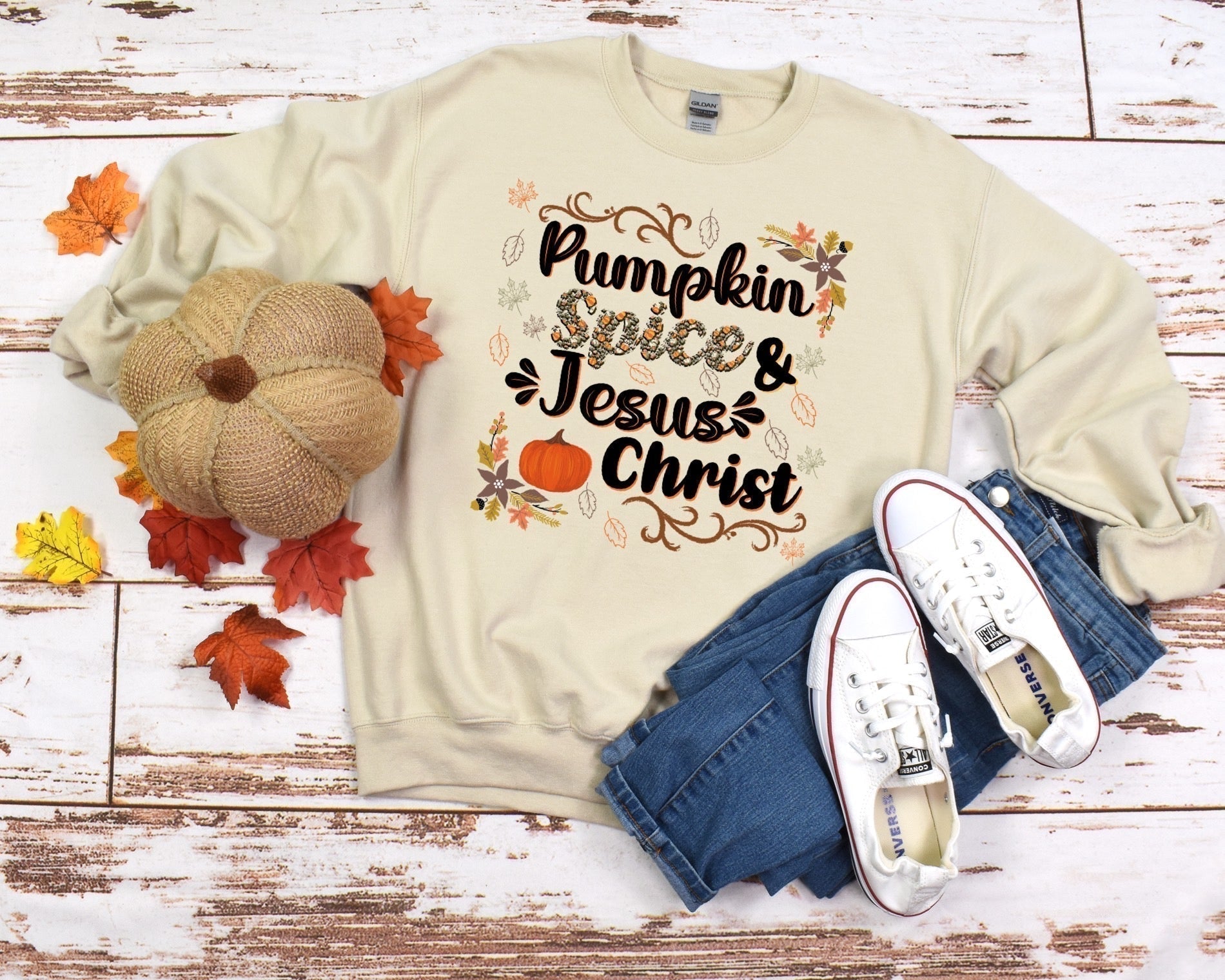 Pumpkin Spice & Jesus Christ Ladies Sweatshirt - Premium Sweatshirt -  Follower Of Faith Apparel2 day delivery, Crew neck, DTG, fall, Fall apparel, fall Christian apparel, Fall sweaters, fall wear, Jesus sweaters, Ladies pumpkin sweater, new, Pumpkin spice & Jesus Christ, Regular fit, Sweatshirts, Unisex, Valentine's Day Picks, Women's Clothing Shop our Christian T-Shirts & Apparel