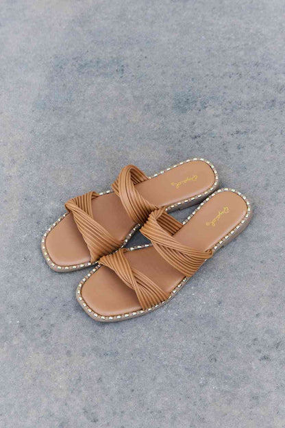 Qupid Summertime Fine Double Strap Twist Sandals - Premium Ladies sandals -  Follower Of Faith Apparel Beach sandals, Fast delivery, fast shipping, Flat sandals, Ladies sandals, new, new arrival, new arrivals, Open toe sandals, Qupid, Sandals, Ship from USA, Slip on sandals, Twisted sandals, Vacation sandals, Womens sandals, Women’s sandals Shop our Christian T-Shirts & Apparel