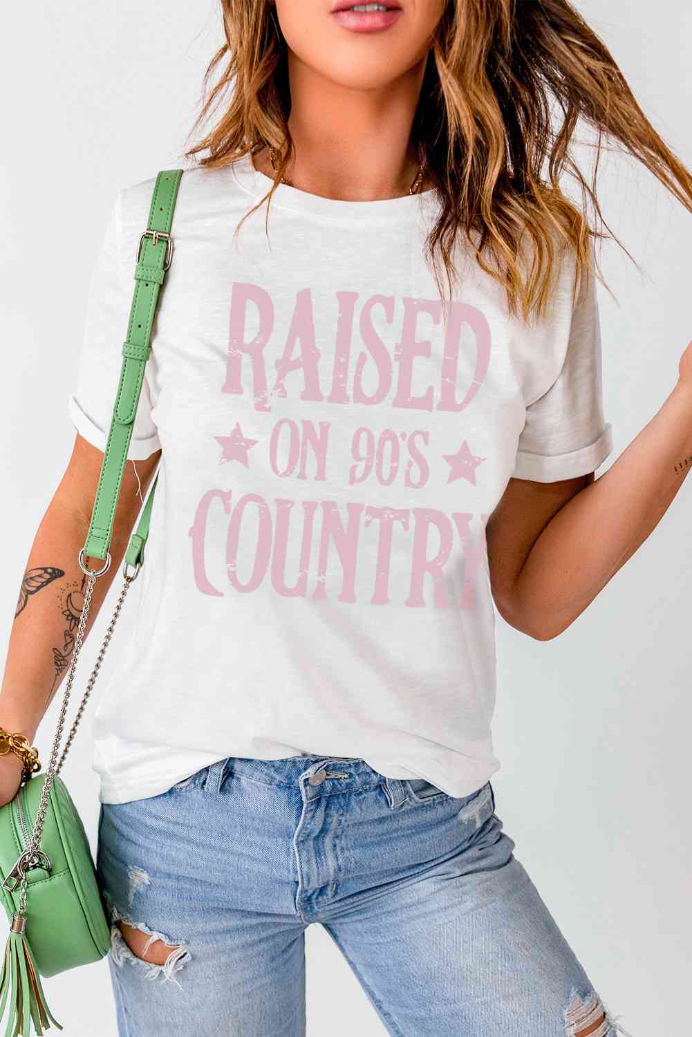 RAISED ON 90'S COUNTRY Ladies T-Shirt - Premium Ladies T-Shirt -  Follower Of Faith Apparel Country t shirt, ladies Short sleeve, ladies Short Sleeve t shirt, ladies Short Sleeve tee, ladies short sleeve tees, Raised on 90’s country t shirt, Ship From Overseas, SYNZ Shop our Christian T-Shirts & Apparel