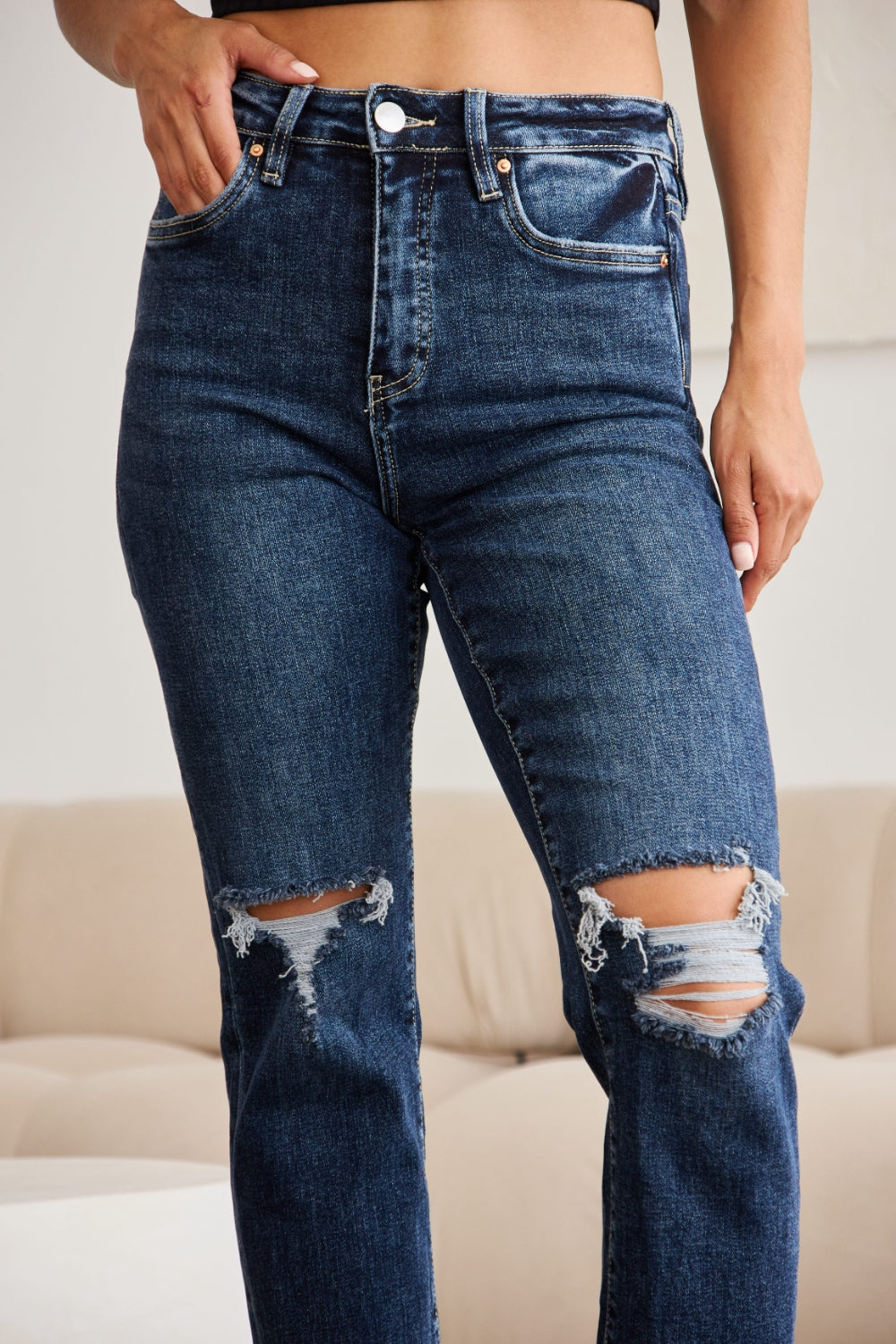 RFM Crop Dylan Full Size Tummy Control Distressed High Waist Raw Hem Jeans - Premium Ladies jeans -  Follower Of Faith Apparel RFM, Ship from USA Shop our Christian T-Shirts & Apparel