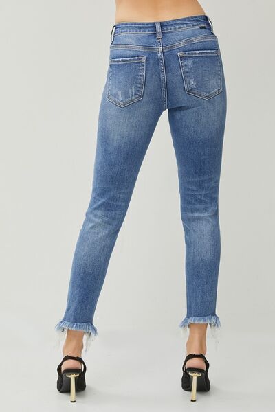 RISEN Distressed Frayed Hem Slim Jeans - Premium Ladies jeans -  Follower Of Faith Apparel Fast delivery, fast shipping, RISEN, Risen distressed slim jeans, Risen raw hem jeans, Risen raw hem slim jeans, Risen slim jeans, Sale, Ship from USA Shop our Christian T-Shirts & Apparel