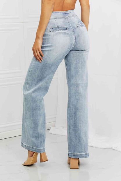 RISEN Full Size Luisa Wide Flare Jeans - Premium Jeans -  Follower Of Faith Apparel high rise RISEN jeans, ladies distressed jeans, ladies high rise jeans, Long Length Jeans, RISEN, RISEN Full Size Luisa Wide Flare Jeans, Ship from USA Shop our Christian T-Shirts & Apparel