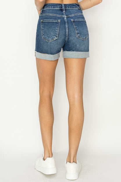 RISEN High Rise Cuffed Denim Shorts - Premium Ladies shorts -  Follower Of Faith Apparel cuffed shorts, Fast delivery, fast shipping, high rise, Ladies denim shorts, new arrival, new arrivals, RISEN, Risen brand, Risen cuffed hem shorts, Risen distressed shorts, Risen shorts, Sale, Ship from USA, Women's denim shorts, women's shorts, Women's summer clothing Shop our Christian T-Shirts & Apparel