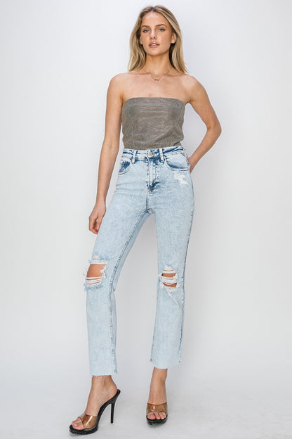 RISEN Acid Wash High Rise Distressed Ankle Jeans - Premium Ladies jeans -  Follower Of Faith Apparel acid wash, Fast delivery, fast shipping, Ladies Jeans, Light acid wash risen jeans, new arrival, new arrivals, RISEN, Risen distressed ankle jeans, Sale, Ship from USA, womens jeans, Womens Risen jeans Shop our Christian T-Shirts & Apparel