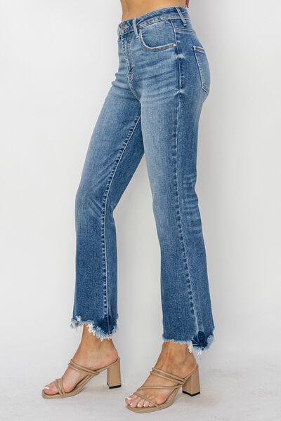 RISEN High Waist Raw Hem Flare Jeans - Premium Ladies jeans -  Follower Of Faith Apparel Fast delivery, fast shipping, Flare jeans, new, new arrival, new arrivals, RISEN, Risen flare jeans, Risen high waist flare jeans, Risen high waist raw hem shorts, Risen high waist wide leg, risen jeans, Risen raw hem jeans, Sale, Ship from USA Shop our Christian T-Shirts & Apparel