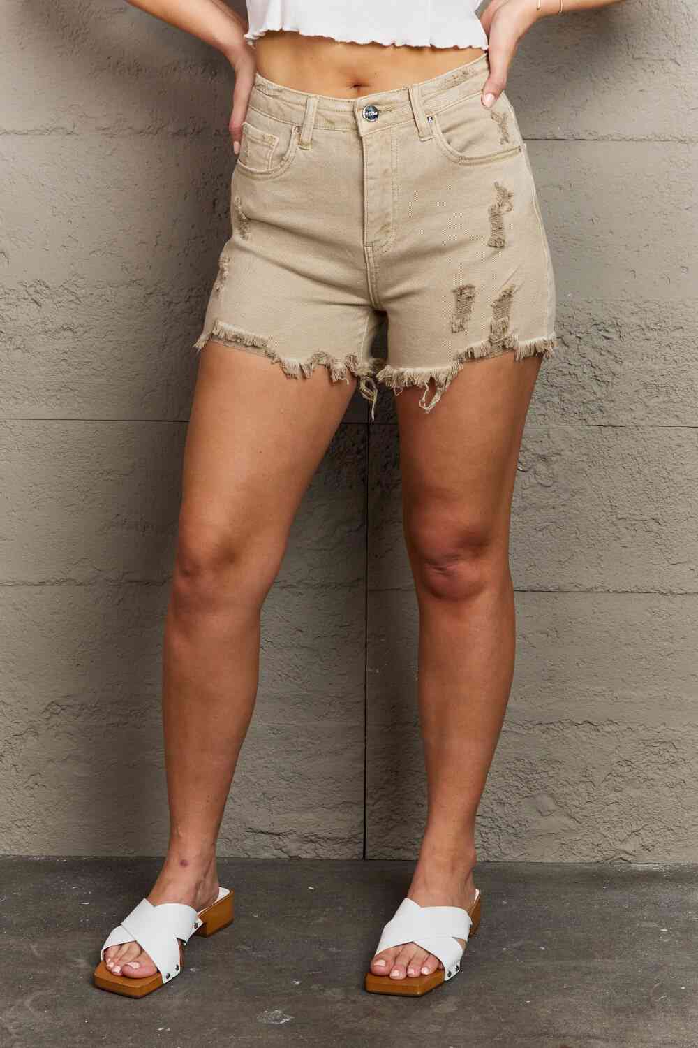 RISEN Katie High Waisted Distressed Ladies Shorts - Follower Of Faith Apparel