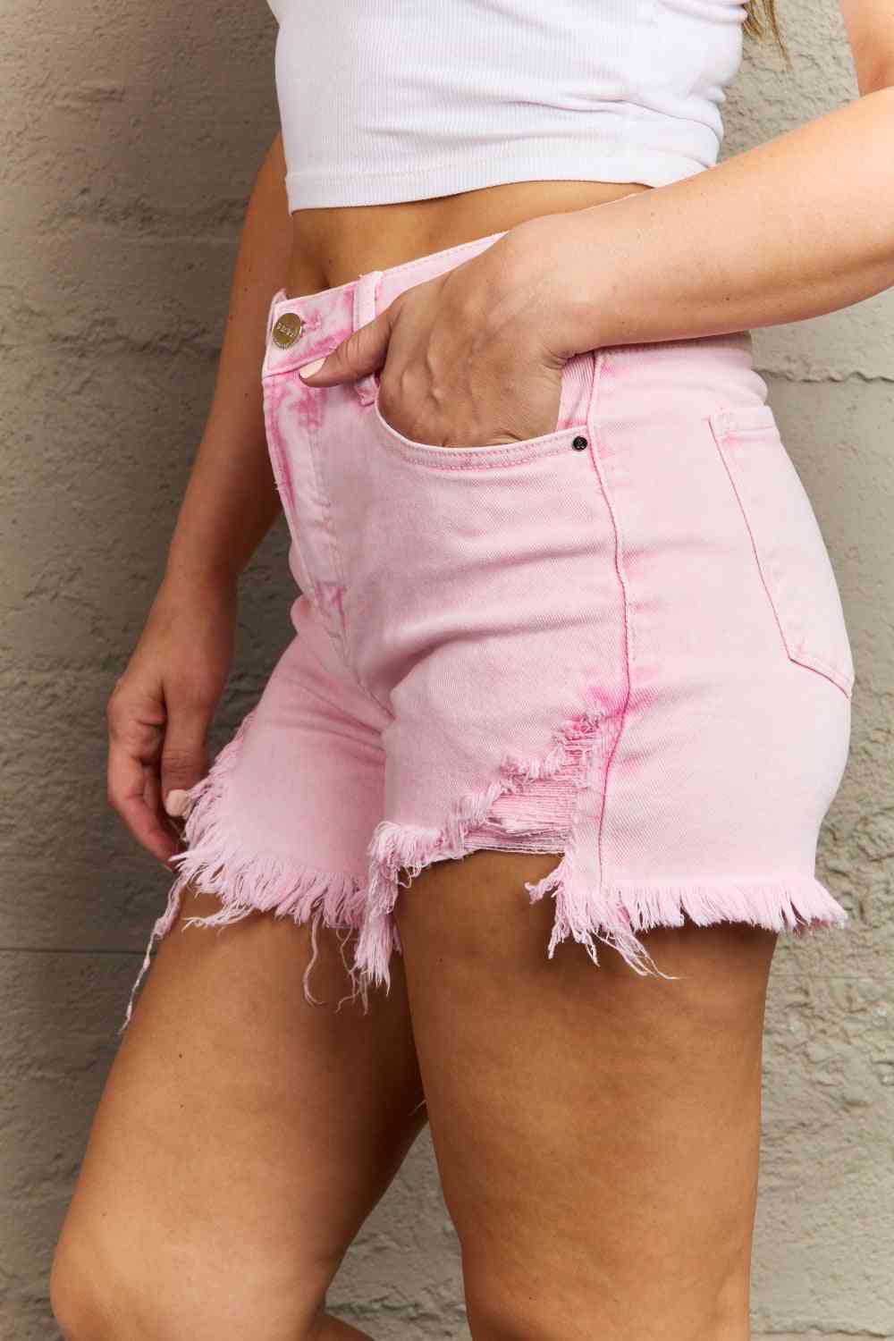 RISEN Kylie High Waist Raw Hem Shorts - Follower Of Faith Apparel