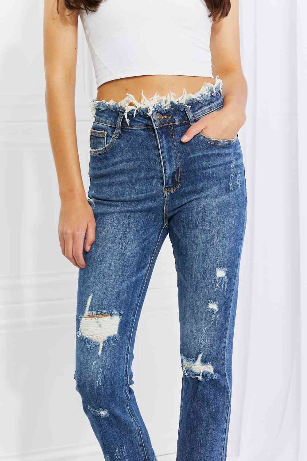 RISEN Undone Chic Straight Leg Jeans - Follower Of Faith Apparel