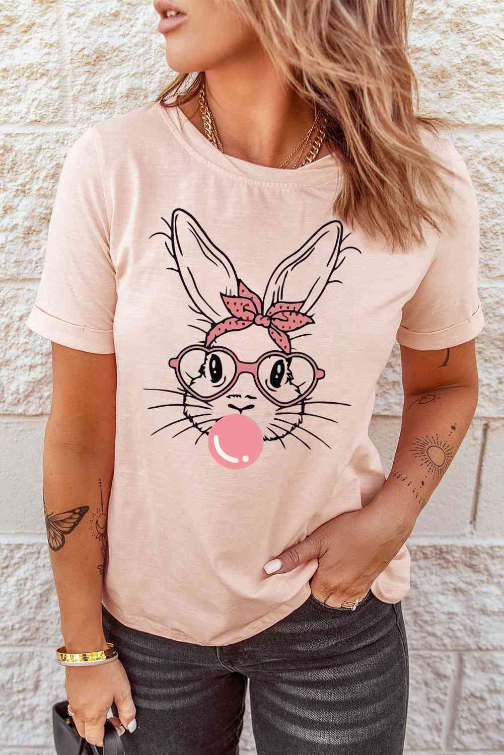 Rabbit Graphic Easter Tee Shirt - Premium Ladies Short Sleeve T-Shirt -  Follower Of Faith Apparel Apparel for Easter, boy mom tees, Easter bunny tee, Easter tee, funny mom t shirts, Happy Easter tee, Holiday Easter, ladies Short sleeve, ladies Short Sleeve t shirt, ladies Short Sleeve tee, ladies short sleeve tees, mom tees, SYNZ Shop our Christian T-Shirts & Apparel