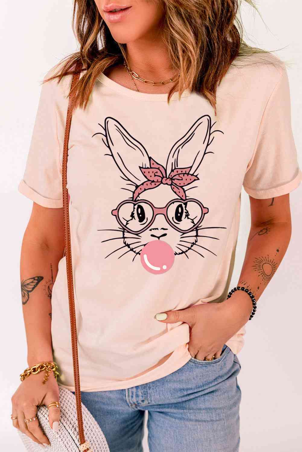 Rabbit Graphic Easter Tee Shirt - Premium Ladies Short Sleeve T-Shirt -  Follower Of Faith Apparel Apparel for Easter, boy mom tees, Easter bunny tee, Easter tee, funny mom t shirts, Happy Easter tee, Holiday Easter, ladies Short sleeve, ladies Short Sleeve t shirt, ladies Short Sleeve tee, ladies short sleeve tees, mom tees, SYNZ Shop our Christian T-Shirts & Apparel