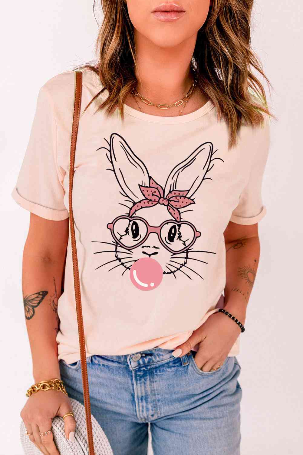 Rabbit Graphic Easter Tee Shirt - Premium Ladies Short Sleeve T-Shirt -  Follower Of Faith Apparel Apparel for Easter, boy mom tees, Easter bunny tee, Easter tee, funny mom t shirts, Happy Easter tee, Holiday Easter, ladies Short sleeve, ladies Short Sleeve t shirt, ladies Short Sleeve tee, ladies short sleeve tees, mom tees, SYNZ Shop our Christian T-Shirts & Apparel