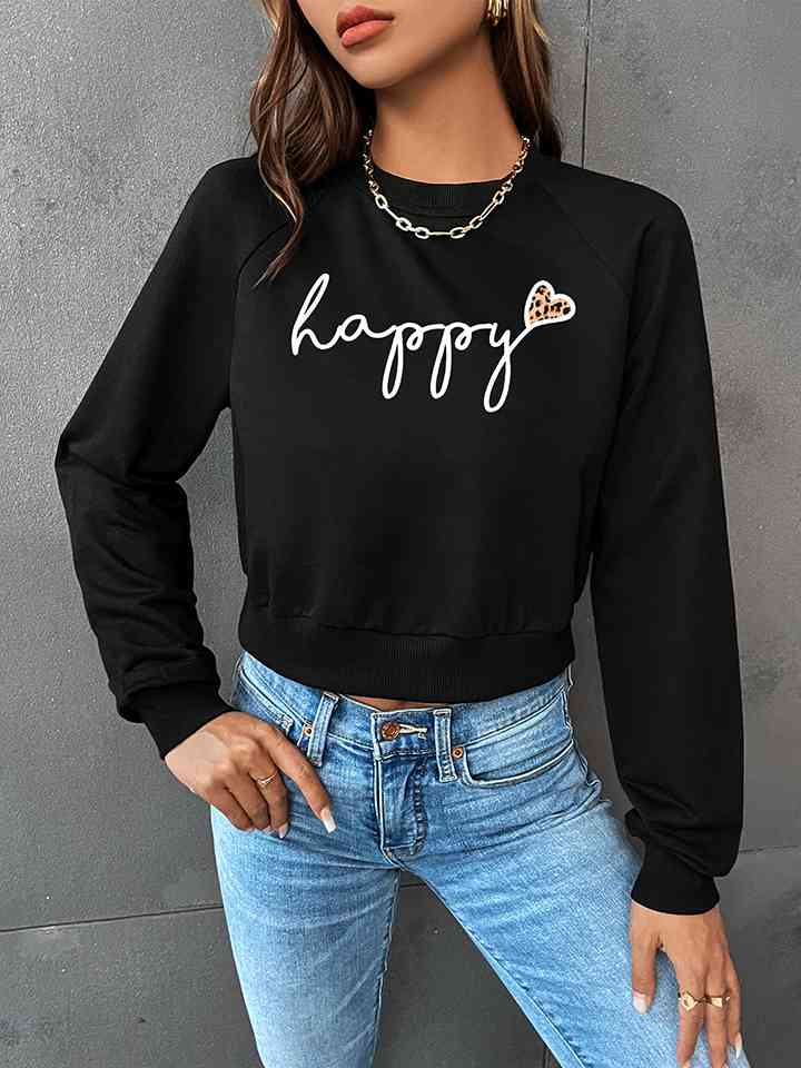 Raglan Sleeve HAPPY Graphic Ladies Sweatshirt - Premium Sweatshirt -  Follower Of Faith Apparel Hundredth, Ladies sweatshirt, Ladies sweatshirts, new arrival, new arrivals, newest arrival, Ship From Overseas, Valentine's Day Picks, Valentines day, Valentines picks Shop our Christian T-Shirts & Apparel