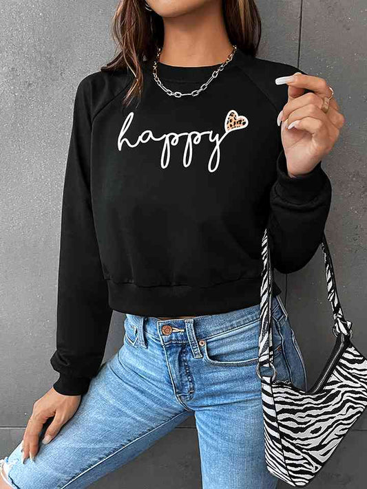 Raglan Sleeve HAPPY Graphic Ladies Sweatshirt - Premium Sweatshirt -  Follower Of Faith Apparel Hundredth, Ladies sweatshirt, Ladies sweatshirts, new arrival, new arrivals, newest arrival, Ship From Overseas, Valentine's Day Picks, Valentines day, Valentines picks Shop our Christian T-Shirts & Apparel