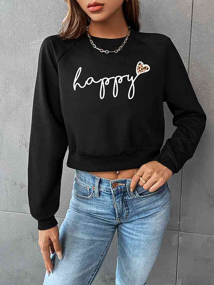 Raglan Sleeve HAPPY Graphic Ladies Sweatshirt - Premium Sweatshirt -  Follower Of Faith Apparel Hundredth, Ladies sweatshirt, Ladies sweatshirts, new arrival, new arrivals, newest arrival, Ship From Overseas, Valentine's Day Picks, Valentines day, Valentines picks Shop our Christian T-Shirts & Apparel