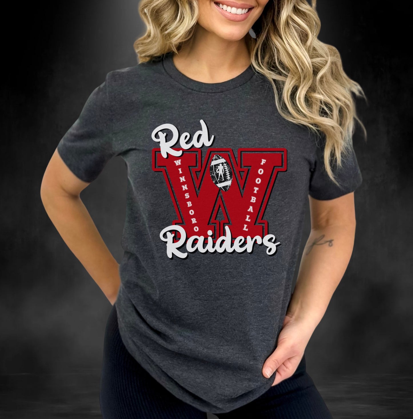 Red Raiders Winnsboro Football T-Shirt - Follower Of Faith Apparel Dark-Grey-Heather-3XL