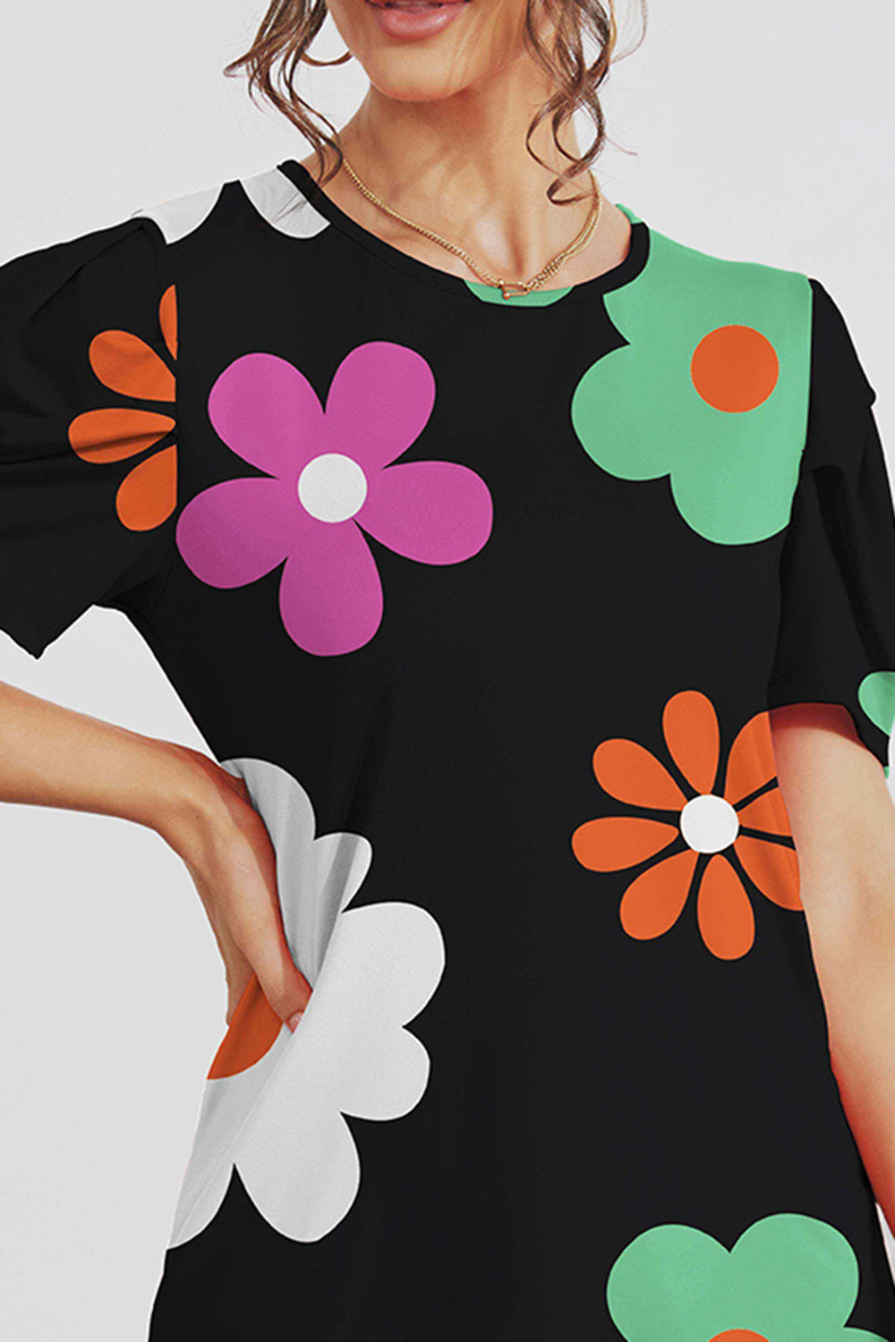 Retro Flower Ladies Top - Premium Ladies T-Shirt -  Follower Of Faith Apparel Double Take, Flower top, new arrival, new arrivals, Retro flowered top, Sale, Ship From Overseas, womens apparel, Womens retro floral tee Shop our Christian T-Shirts & Apparel