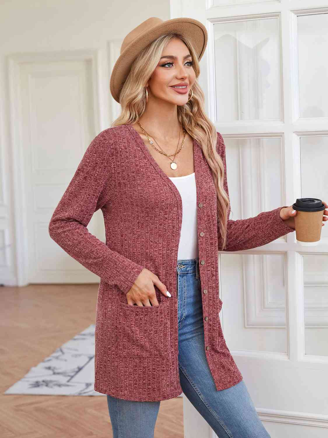 Ribbed Button Up Cardigan with Pockets - Premium Cardigan -  Follower Of Faith Apparel A@X@Y, Cardigan, Cardigan with open front Pockets, new arrival, new arrivals, Ship From Overseas Shop our Christian T-Shirts & Apparel