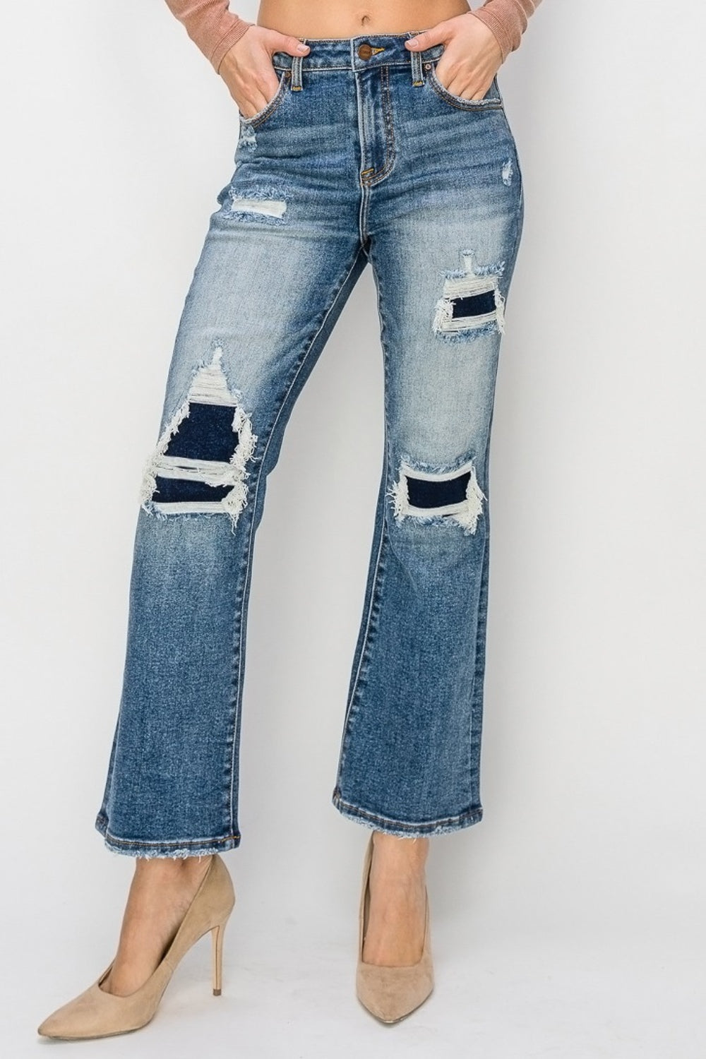 Risen Amelia High Rise Distressed Ankle Flare Jeans - Premium Ladies jeans -  Follower Of Faith Apparel RISEN, Ship from USA Shop our Christian T-Shirts & Apparel