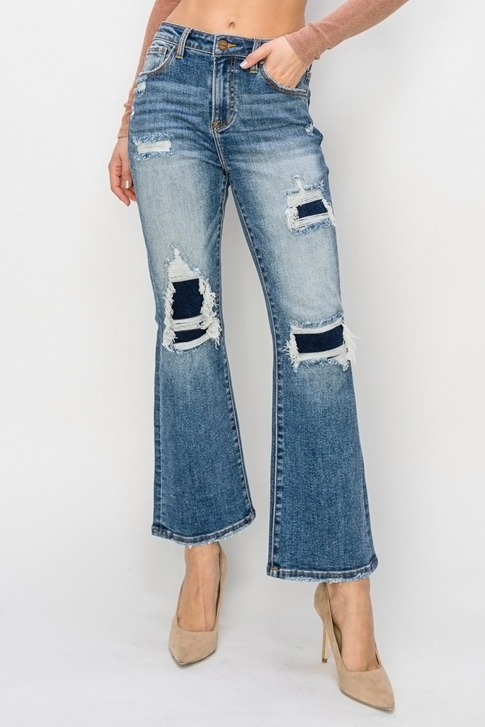 Risen Amelia High Rise Distressed Ankle Flare Jeans - Premium Ladies jeans -  Follower Of Faith Apparel RISEN, Ship from USA Shop our Christian T-Shirts & Apparel