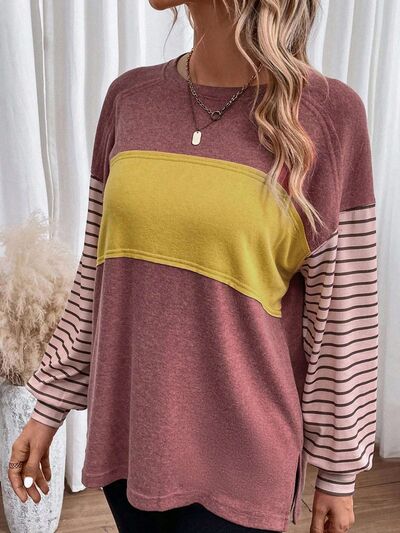 Round Neck Striped Long Sleeve Slit T-Shirt - Premium Long Sleeve Shirt -  Follower Of Faith Apparel A@X@E, Ladies long sleeve, Ladies Long Sleeve Tee, Ladies Striped shirt, Ladies tops, Long sleeve shirt, Ship From Overseas, Stripes long sleeve shirt Shop our Christian T-Shirts & Apparel